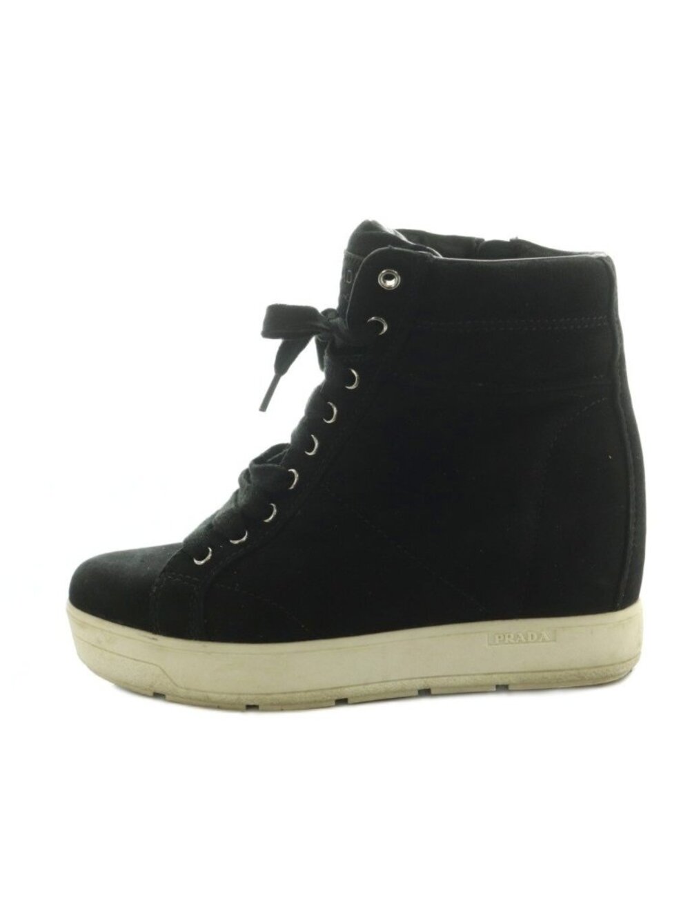 Prada Sport High Cut Sneakers Shoes Thick Sole Suede 35.5 Black